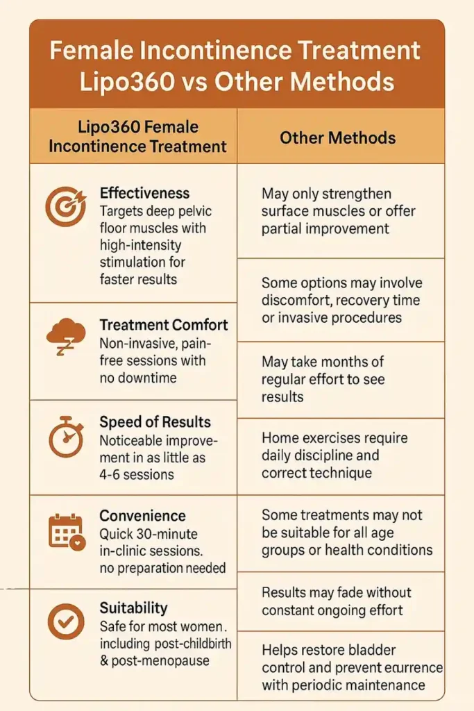 Comprehensive Guide To Female Incontinence Treatment Options 1 Table showing benefits of incontinence treatment West Tilbury